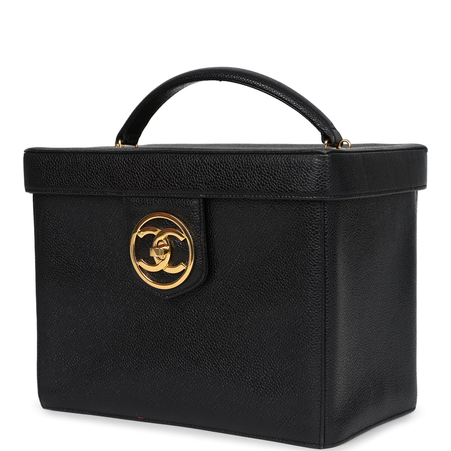 Vintage Chanel Large Box Vanity Bag Black Caviar Gold Hardware