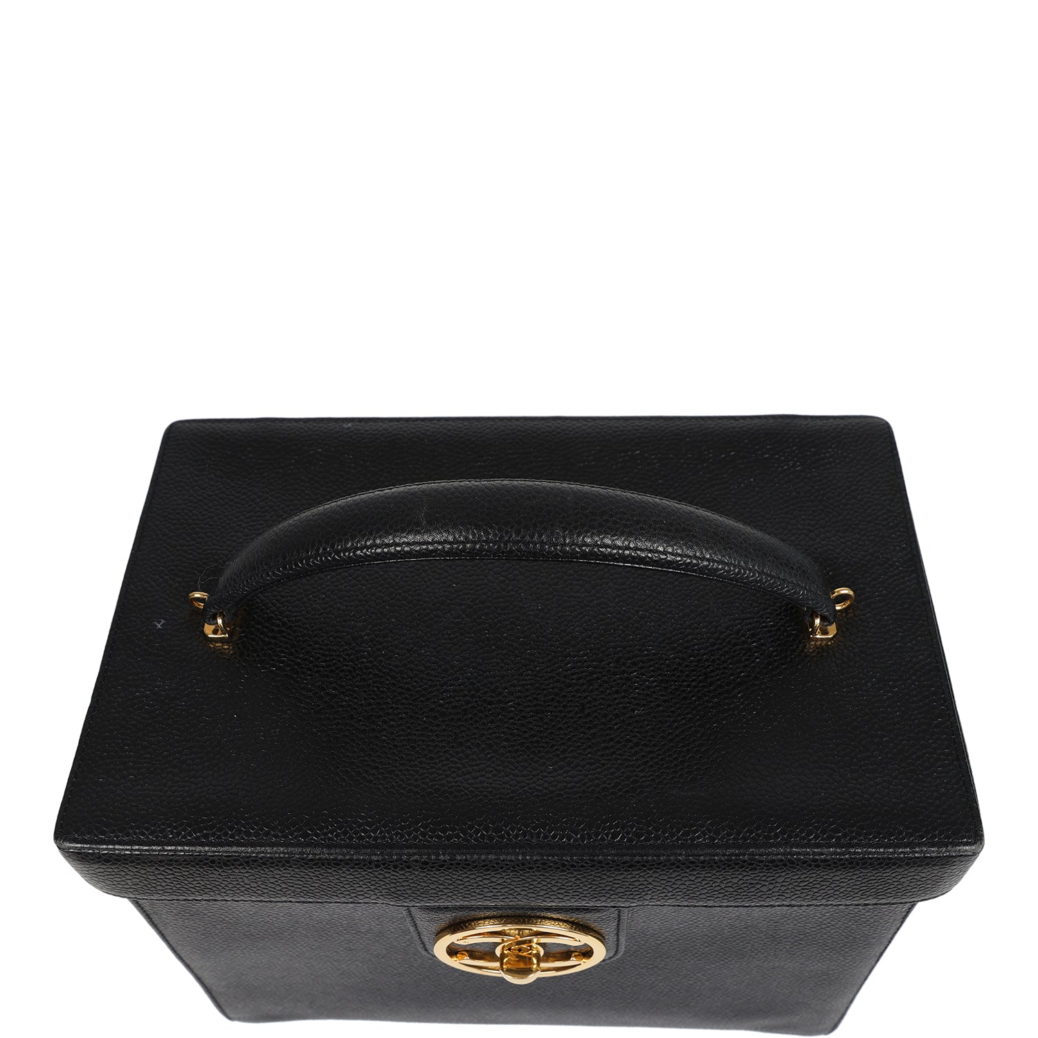 Vintage Chanel Large Box Vanity Bag Black Caviar Gold Hardware