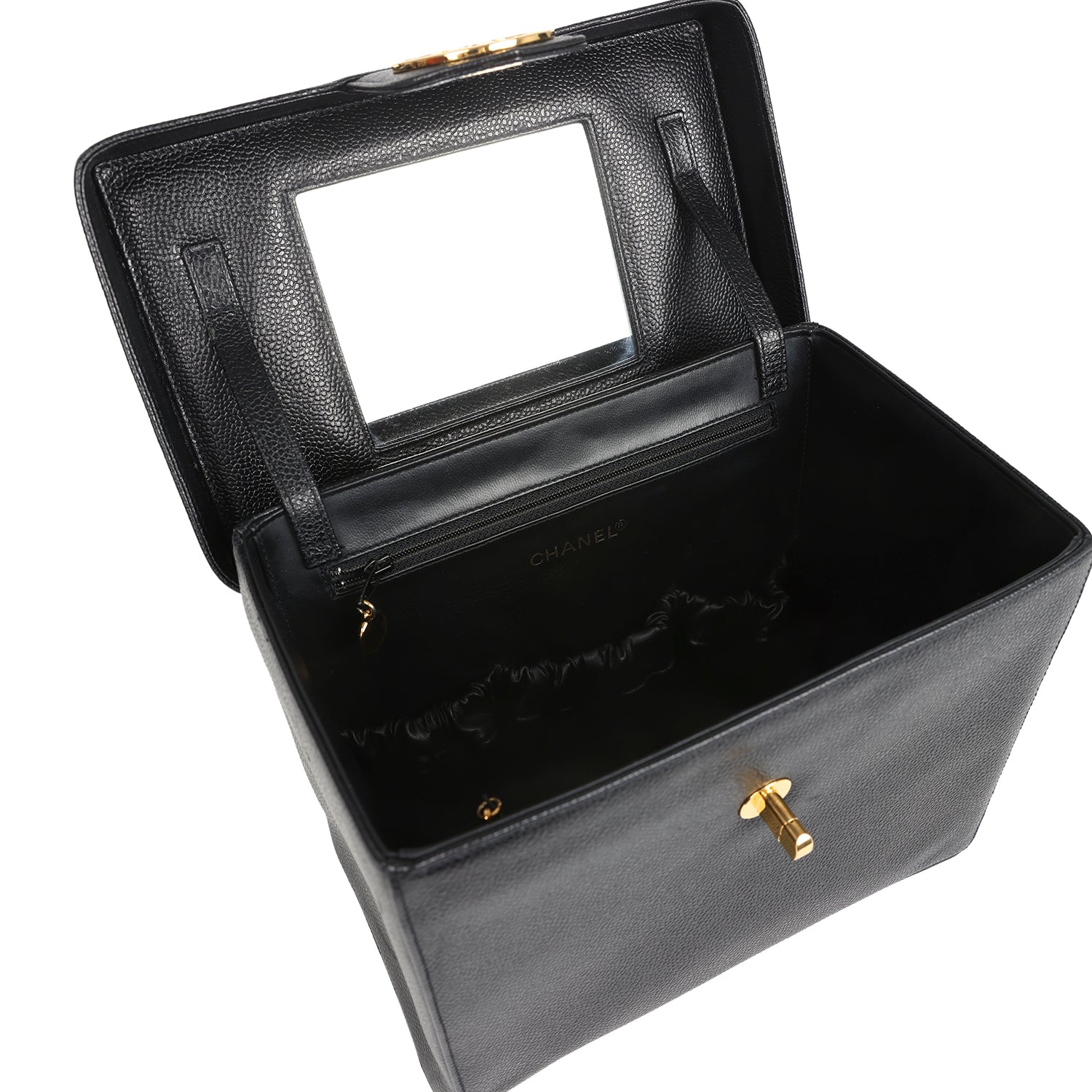 Vintage Chanel Large Box Vanity Bag Black Caviar Gold Hardware