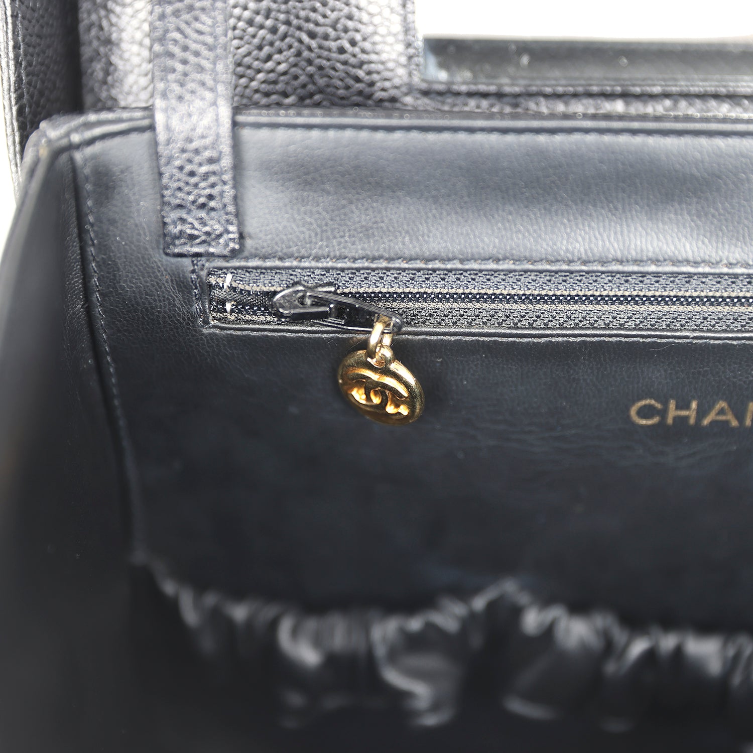 Vintage Chanel Large Box Vanity Bag Black Caviar Gold Hardware
