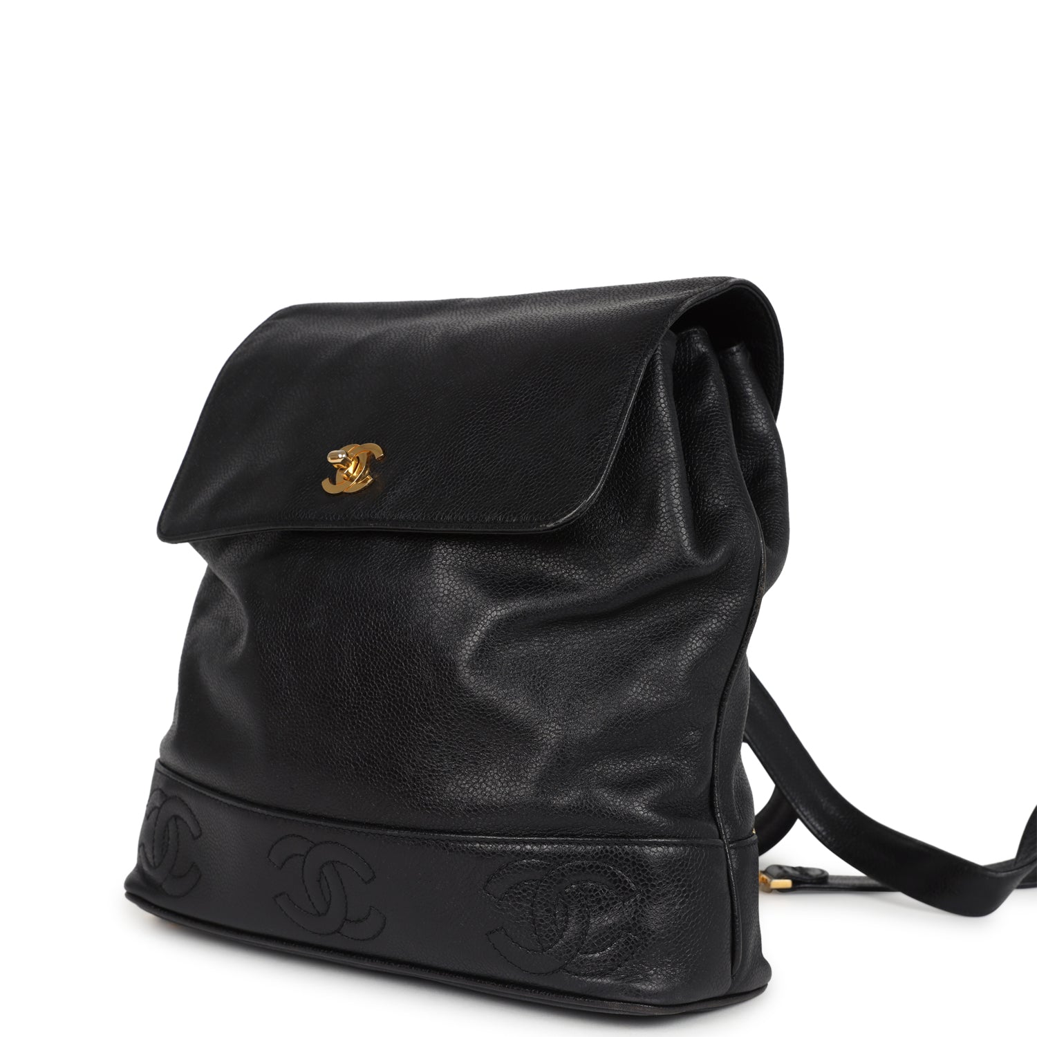 Vintage Chanel Medium CC Backpack Black Caviar Gold Hardware