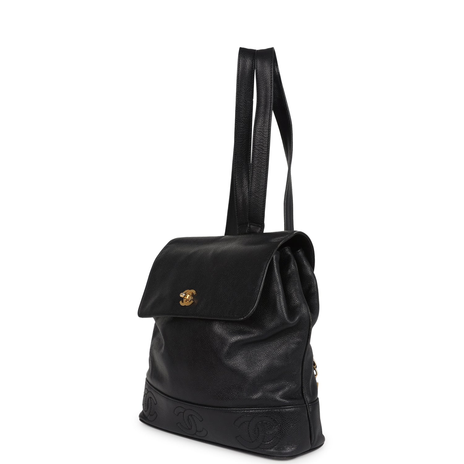 Vintage Chanel Medium CC Backpack Black Caviar Gold Hardware