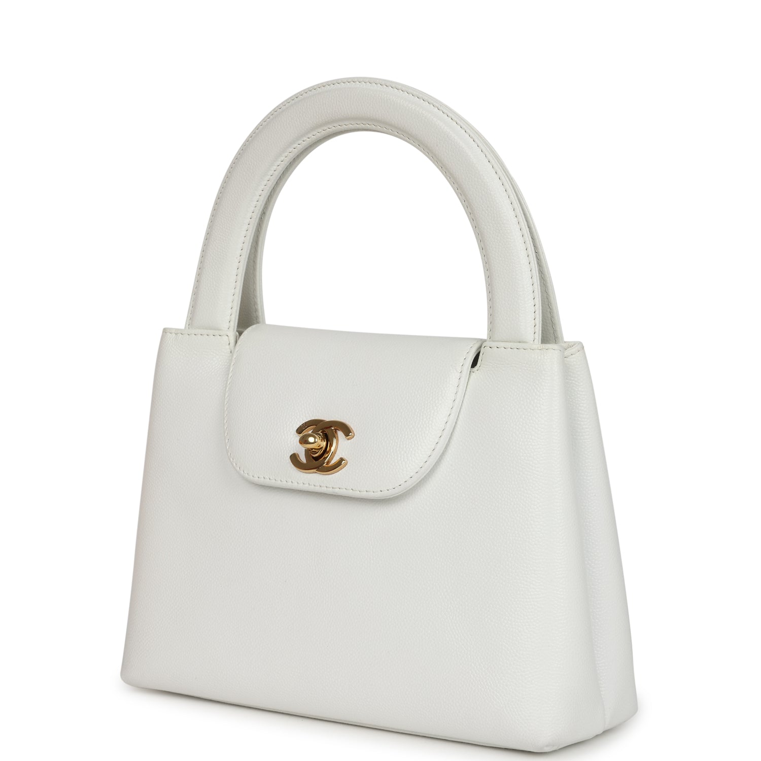 Vintage Chanel Small Kelly White Caviar Gold Hardware