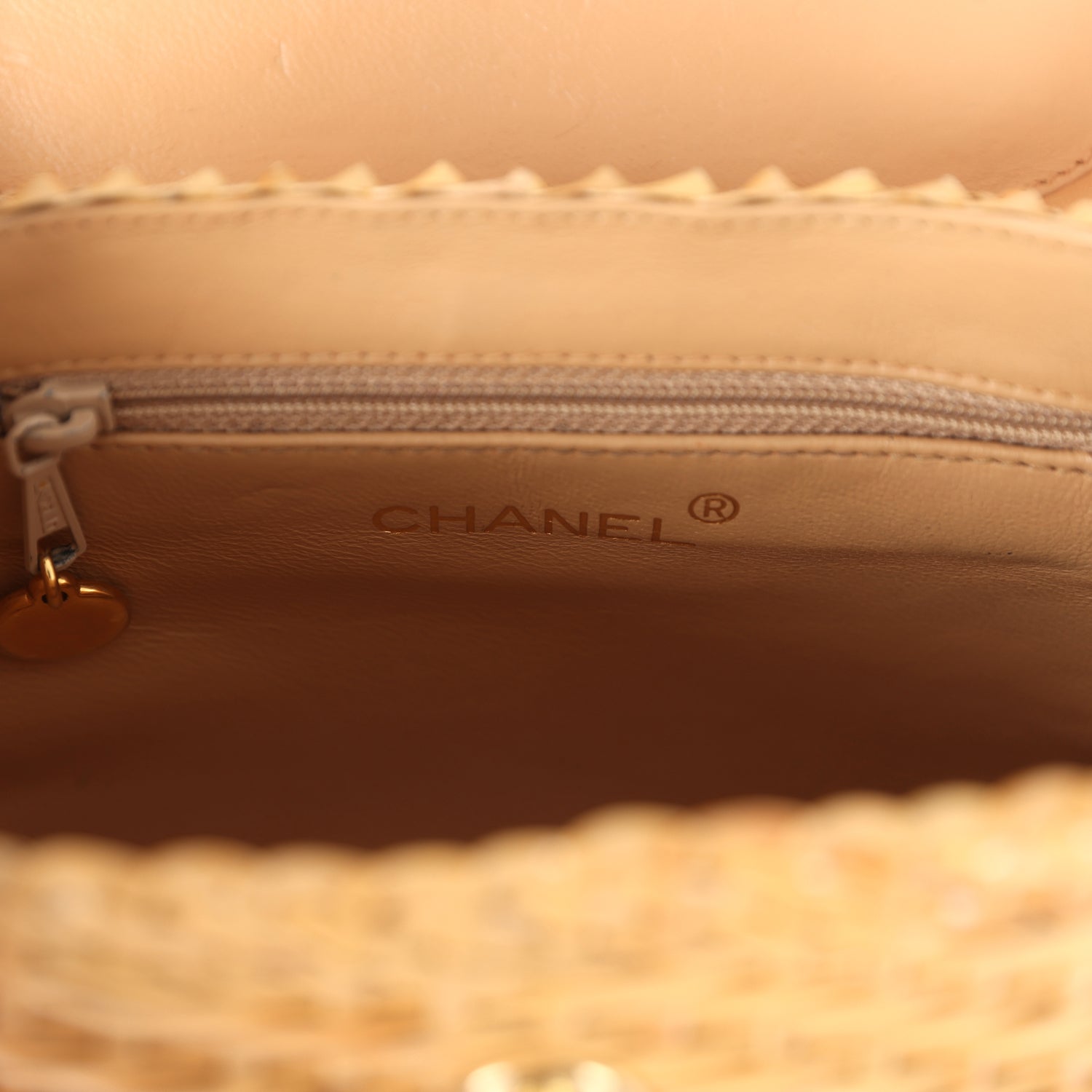 Vintage Chanel Basket Bag Beige Lambskin and Rattan Wicker Gold Hardware