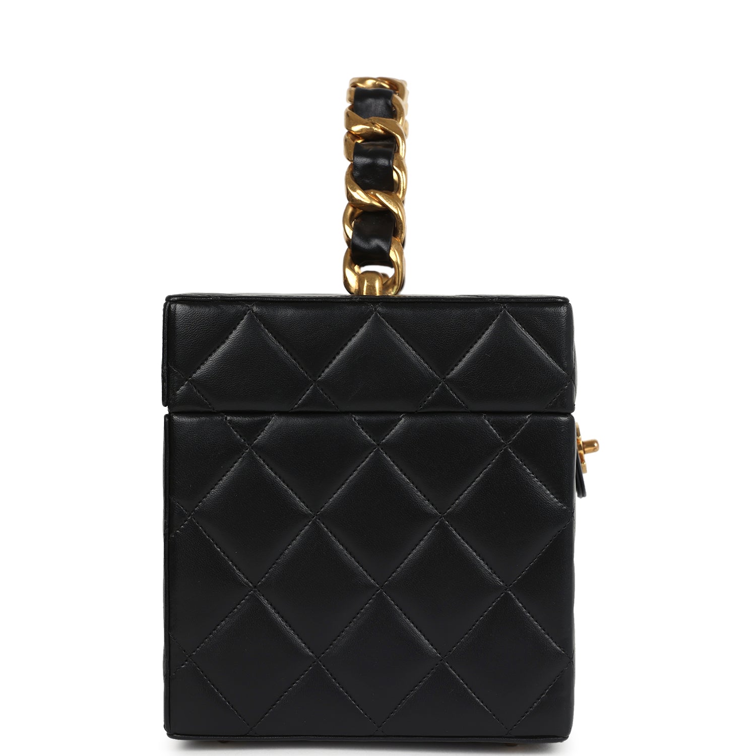 Vintage Chanel Large Rectangular Box Vanity Black Lambskin Gold Hardware