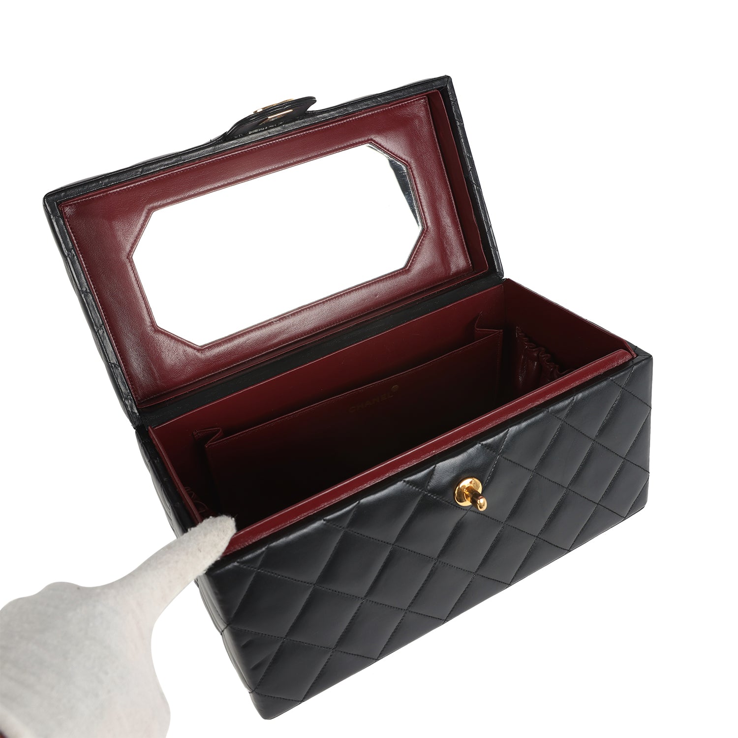 Vintage Chanel Large Rectangular Box Vanity Black Lambskin Gold Hardware