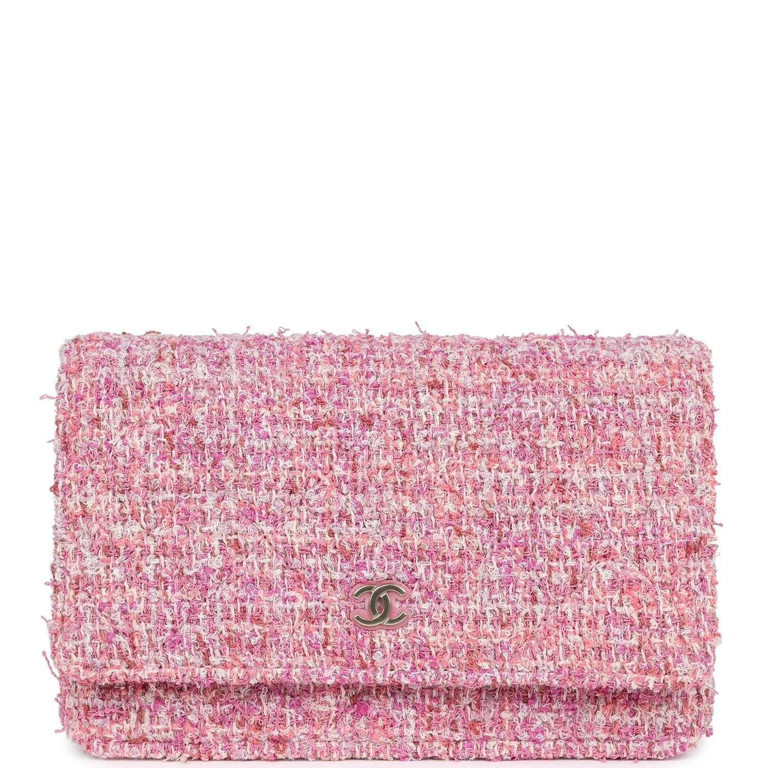 Chanel Classic Wallet On Chain WOC Pink Multicolored Tweed Gold Hardware