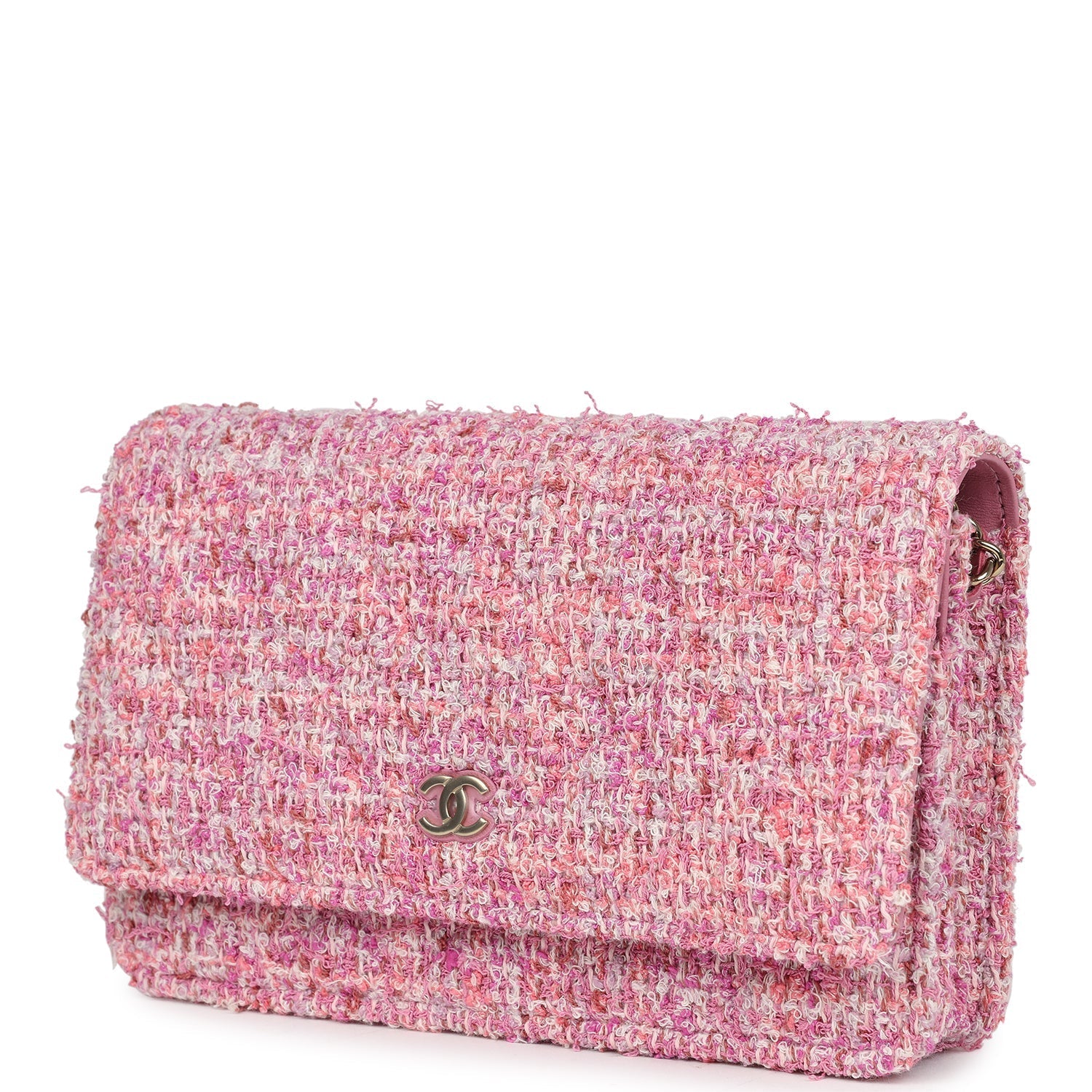 Chanel Classic Wallet On Chain WOC Pink Multicolored Tweed Gold Hardware