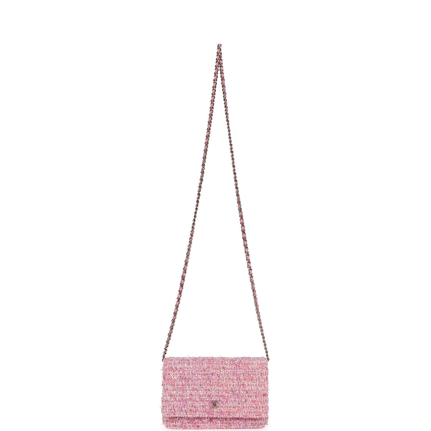 Chanel Classic Wallet On Chain WOC Pink Multicolored Tweed Gold Hardware