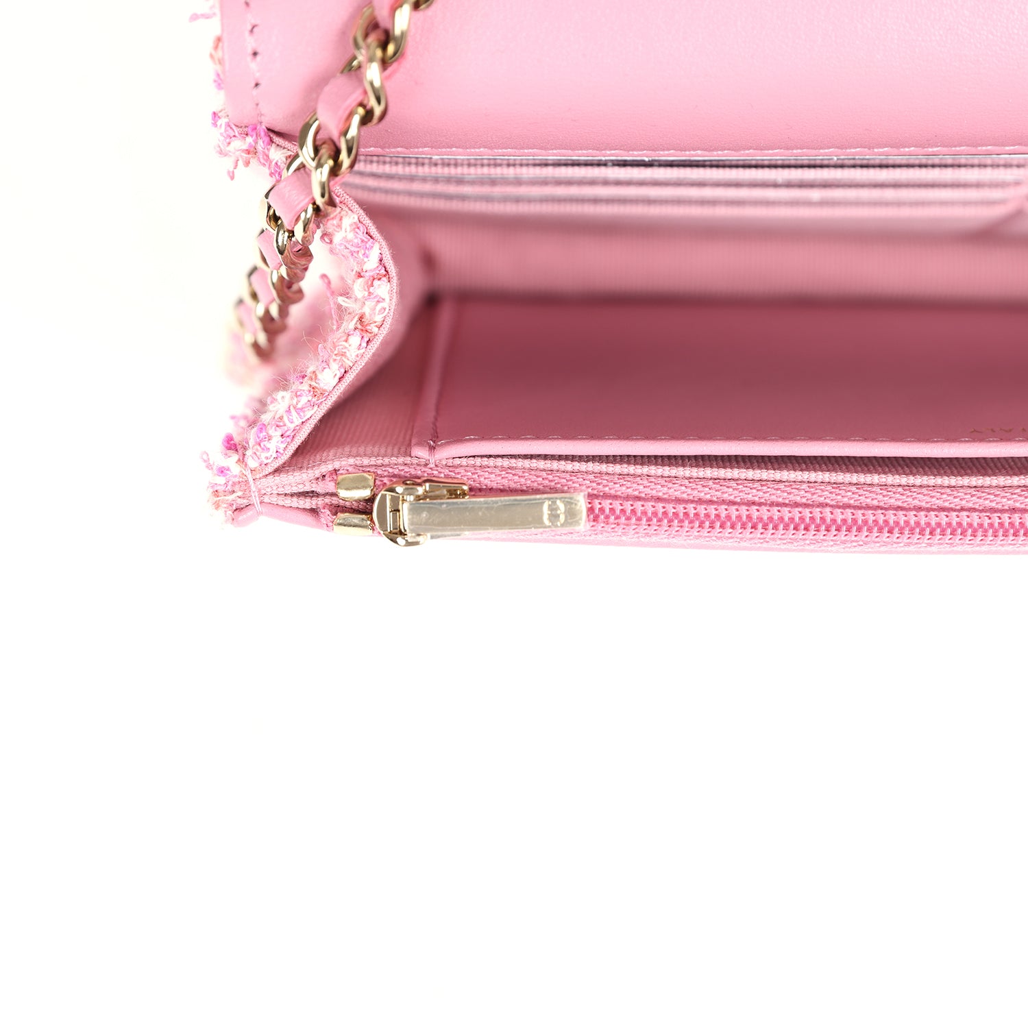 Chanel Classic Wallet On Chain WOC Pink Multicolored Tweed Gold Hardware