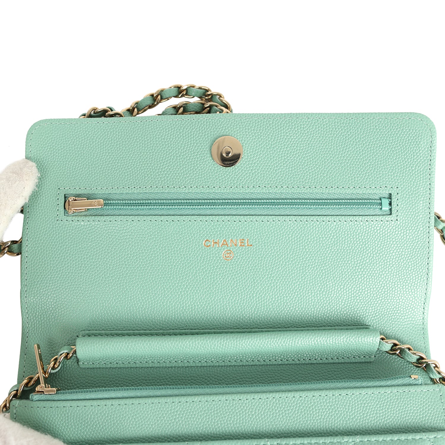 Chanel Wallet On Chain WOC Light Green Caviar Light Gold Hardware