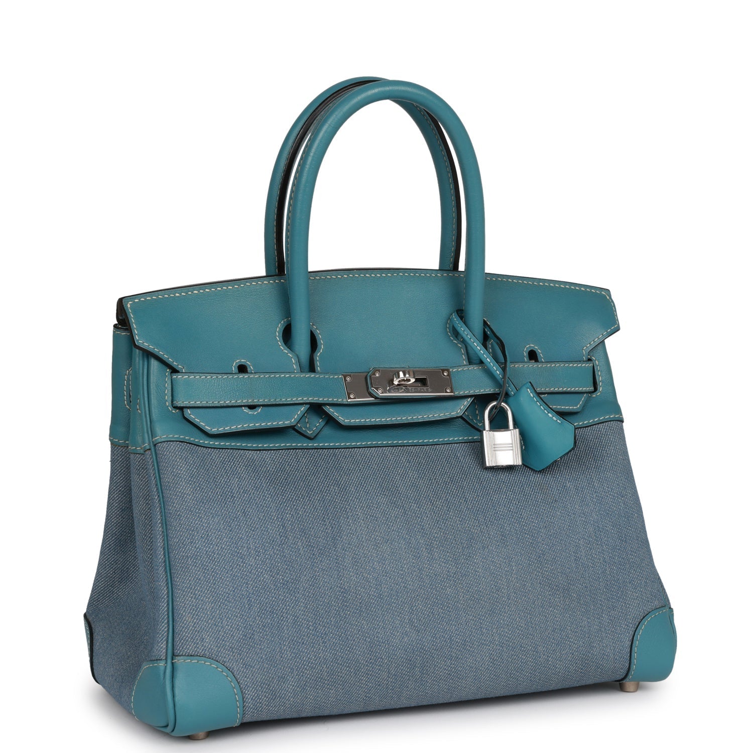 Vintage Hermes Birkin 30 Blue Jean Gulliver and Denim Palladium Hardware