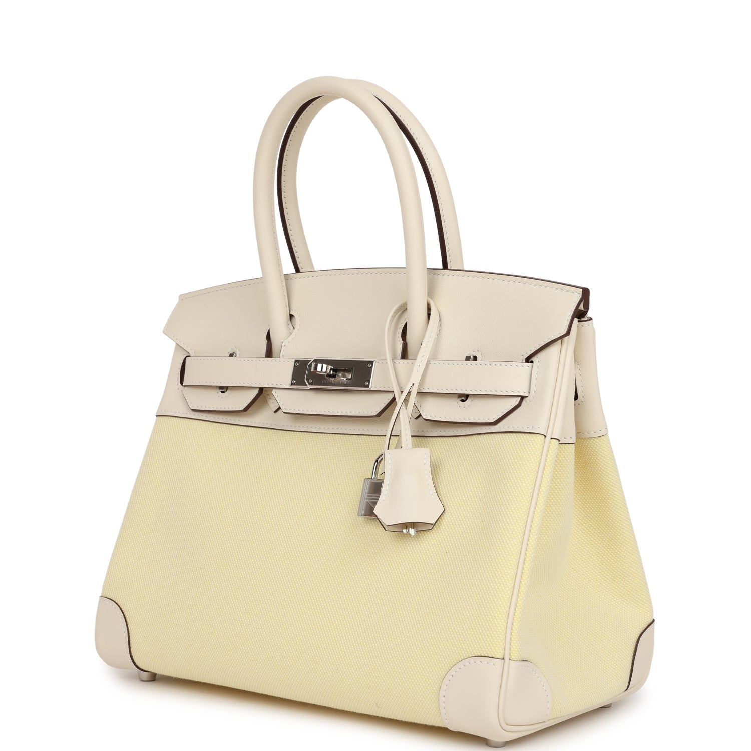 Hermes Birkin 30 Nata Swift and Jaune Poussin Toile H Canvas Palladium Hardware