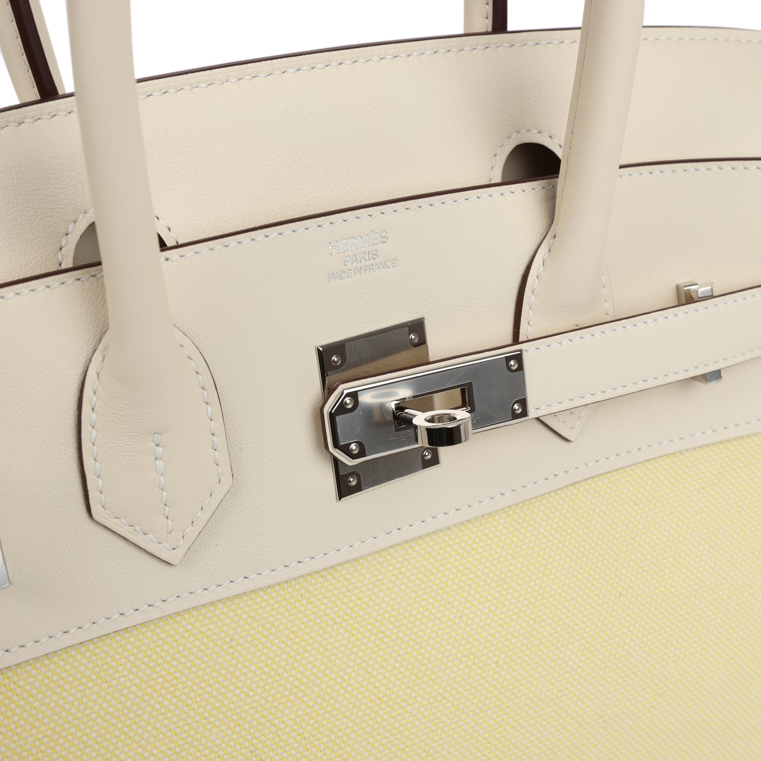 Hermes Birkin 30 Nata Swift and Jaune Poussin Toile H Canvas Palladium Hardware