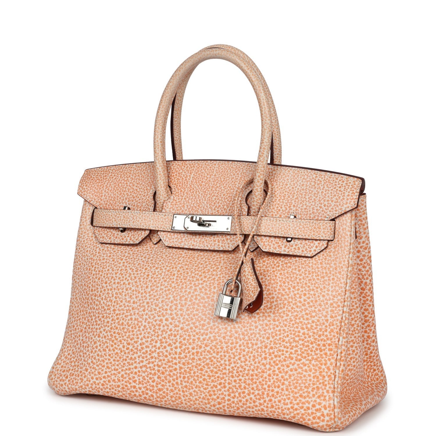 Vintage Hermes Birkin 30 Orange Dalmatian Buffalo Palladium Hardware