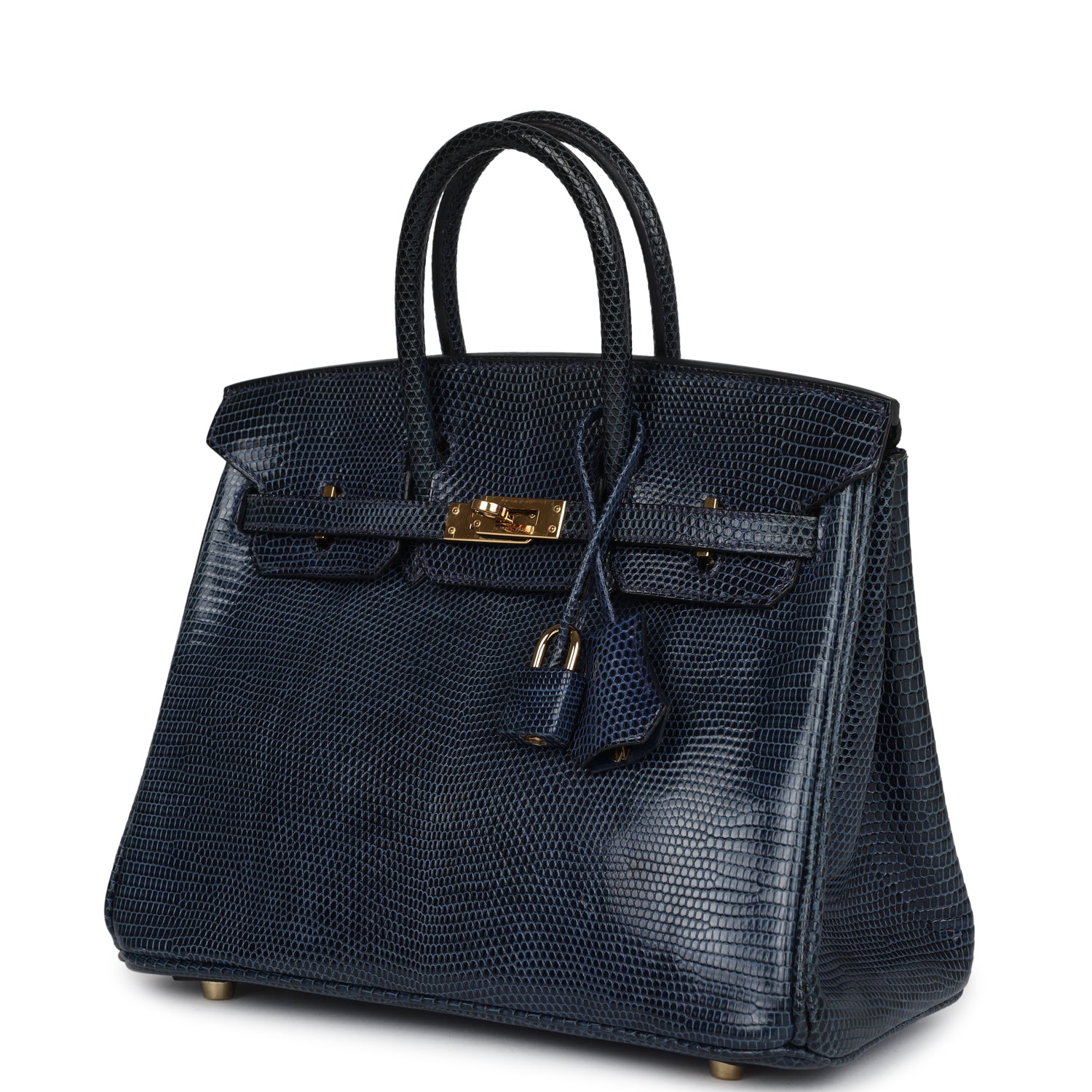 Pre-owned Hermes Birkin 25 Bleu De Malte Varanus Niloticus Lizard Gold Hardware