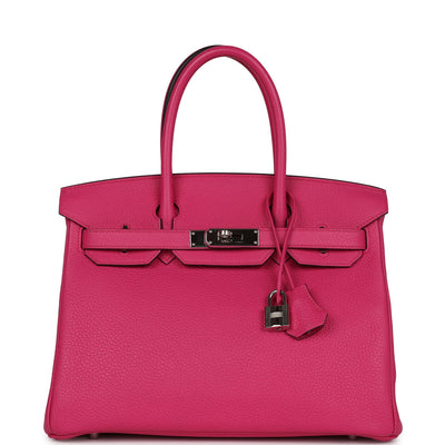 Pre-owned Hermes Birkin 30 Rose Shocking Clemence Palladium Hardware