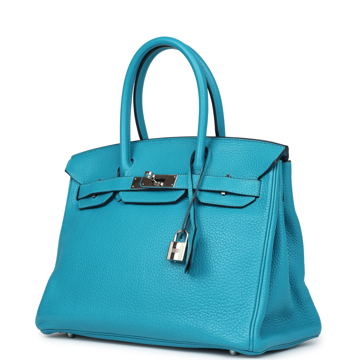 Pre-owned Hermes Birkin 30 Turquoise Clemence Palladium Hardware