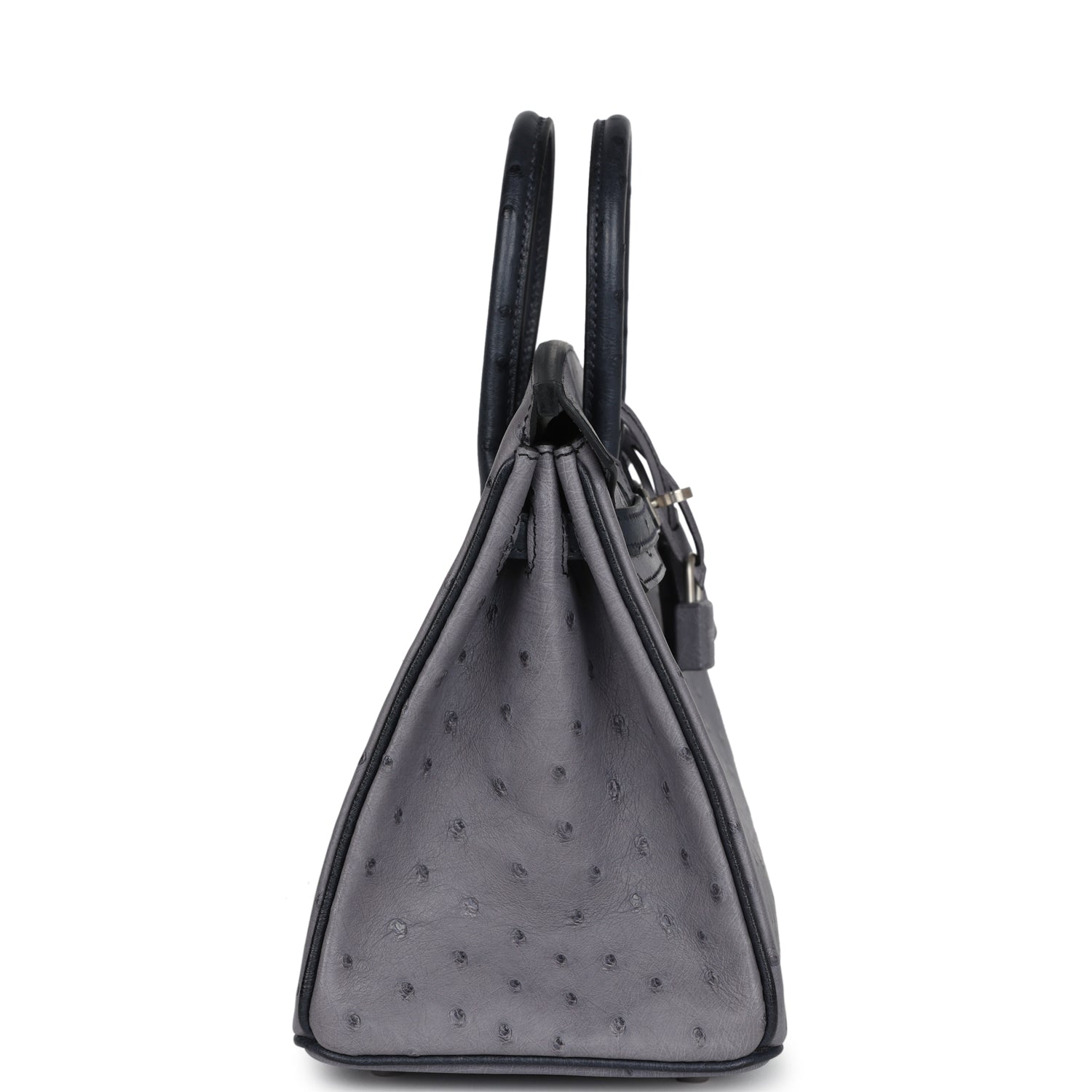 Pre-owned Hermes Special Order (HSS) Birkin 25 Gris Agate and Bleu Indigo Ostrich Brushed Palladium Hardware