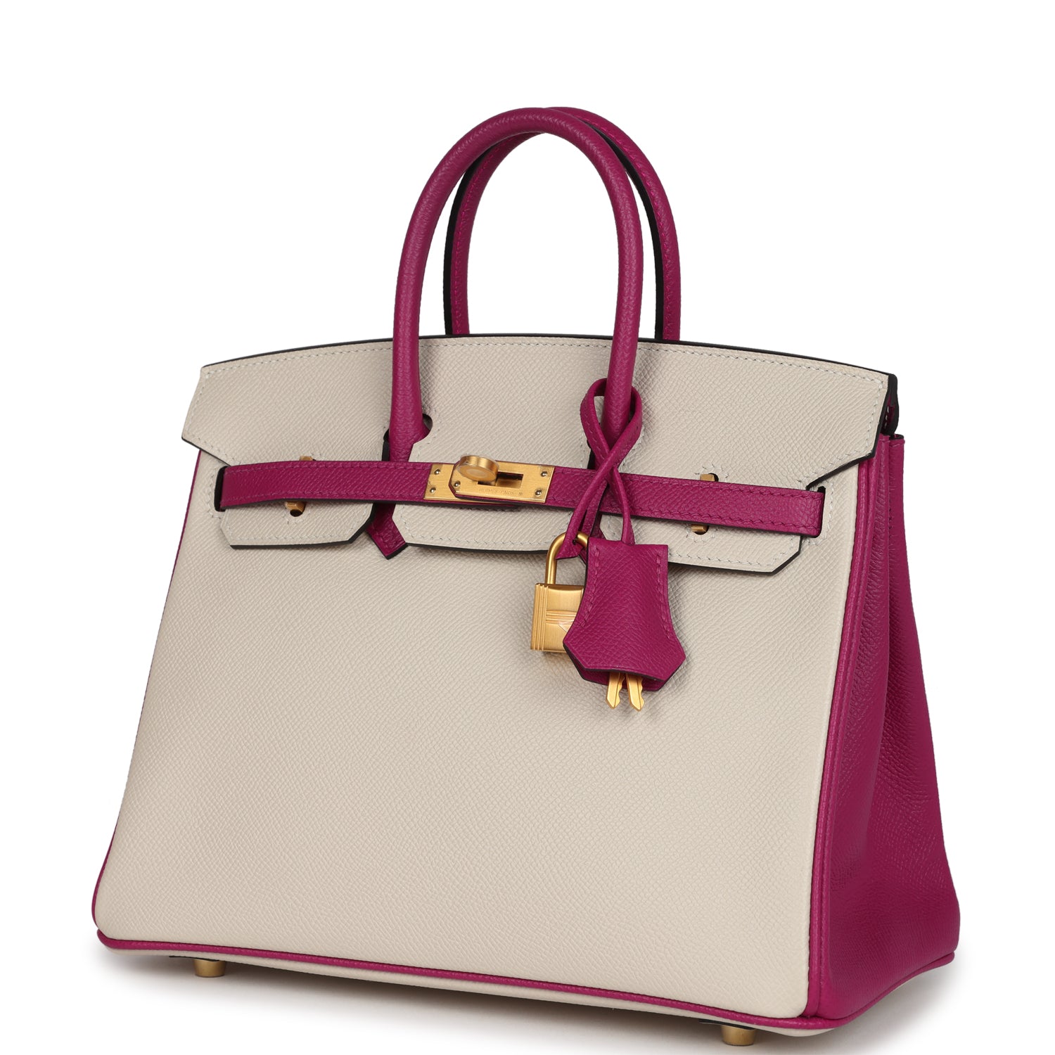 Hermes Special Order (HSS) Birkin 25 Craie and Rose Pourpre Epsom Brushed Gold Hardware