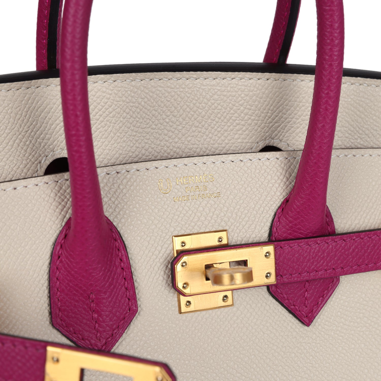Hermes Special Order (HSS) Birkin 25 Craie and Rose Pourpre Epsom Brushed Gold Hardware
