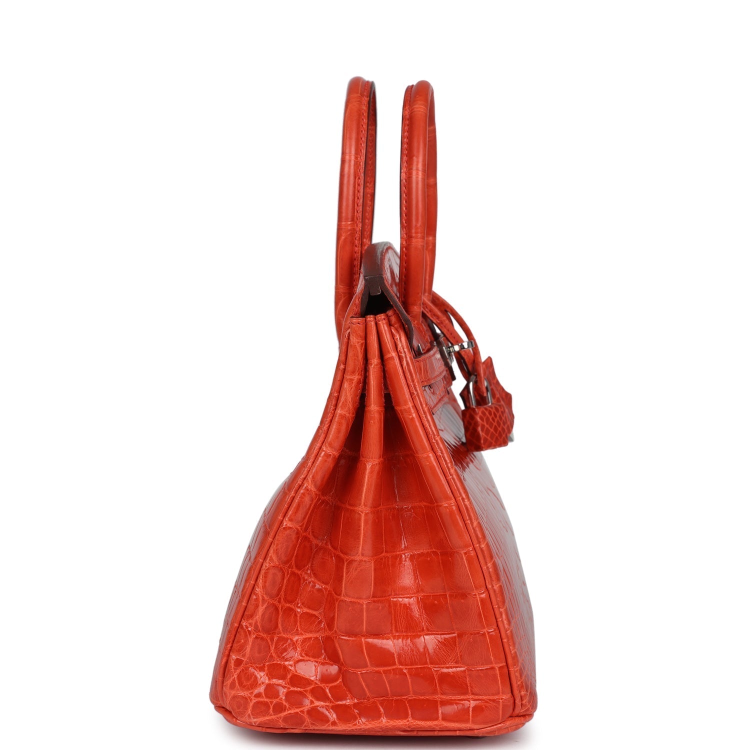 Pre-owned Hermes Birkin 25 Orange Poppy Shiny Niloticus Crocodile Palladium Hardware