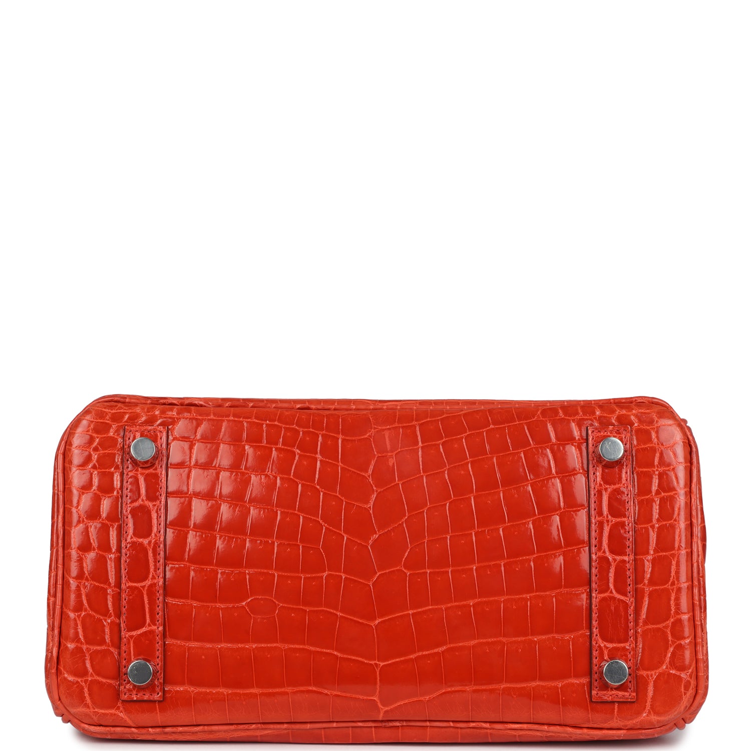 Pre-owned Hermes Birkin 25 Orange Poppy Shiny Niloticus Crocodile Palladium Hardware