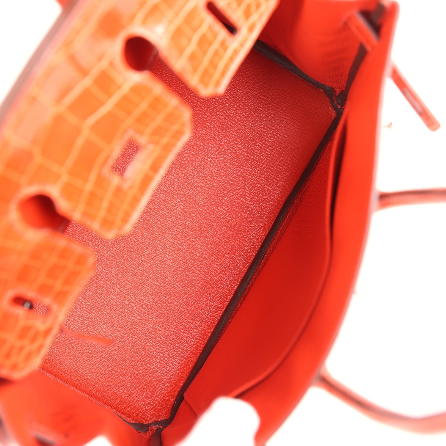 Pre-owned Hermes Birkin 25 Orange Poppy Shiny Niloticus Crocodile Palladium Hardware