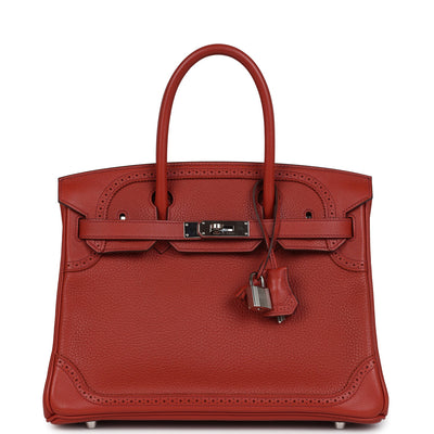 Pre-owned Hermes Birkin 30 Ghillies Brique Clemence and Evercolor Palladium Hardware