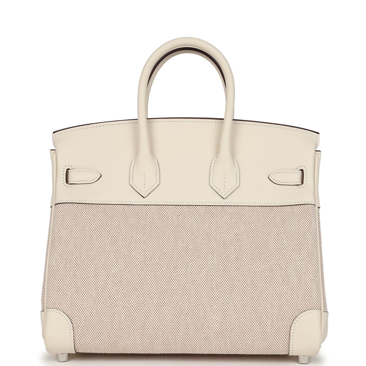 Hermes Birkin 25 Nata Swift and Ecru-Beige Toile H Canvas Palladium Hardware
