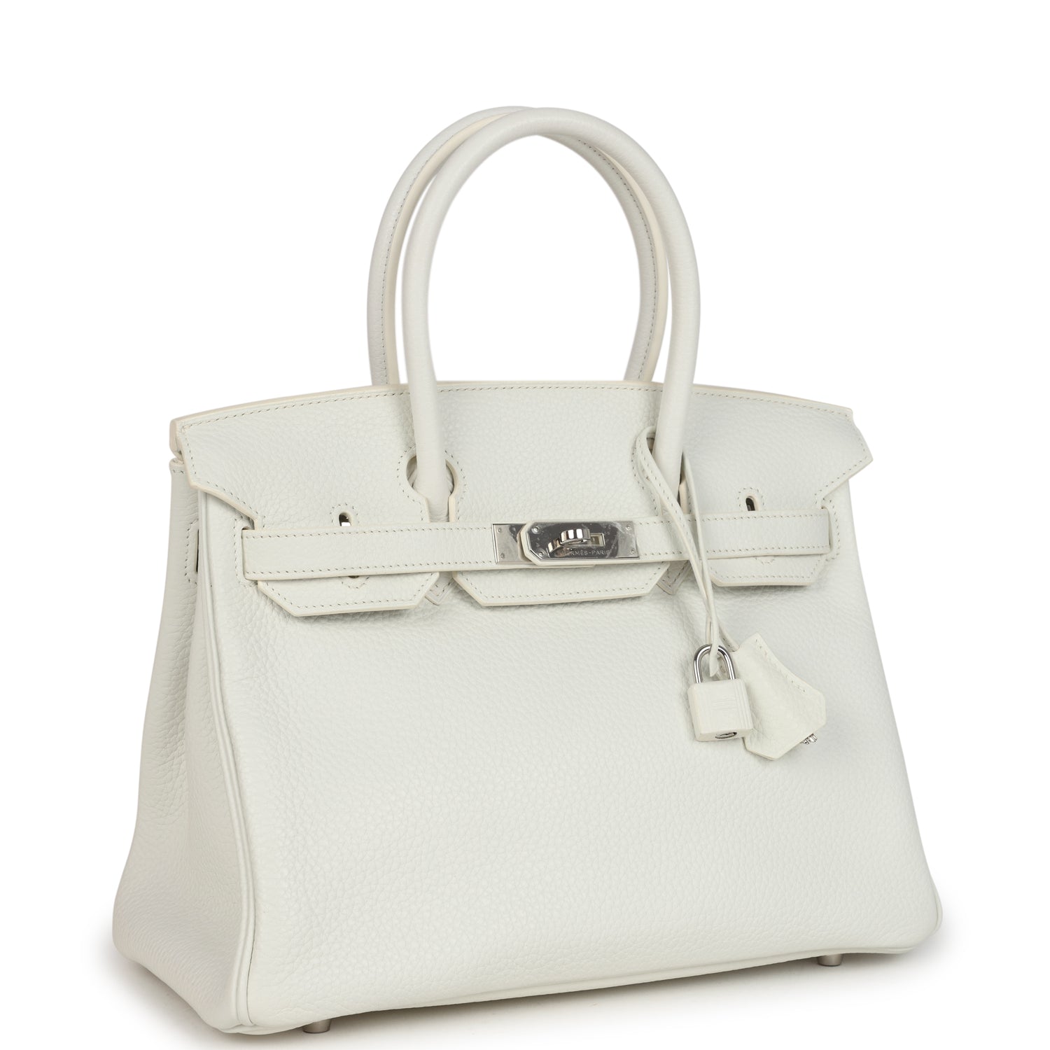 Pre-owned Hermes Birkin 30 White Clemence Palladium Hardware