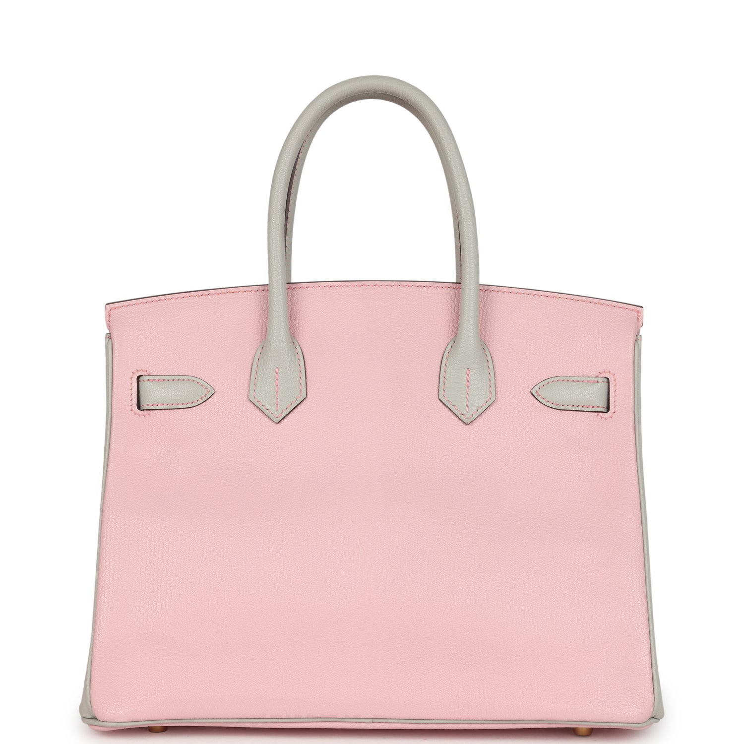 Pre-owned Hermes Special Order (HSS) Birkin 30 Rose Sakura and Gris Perle Chevre Brushed Gold Hardware