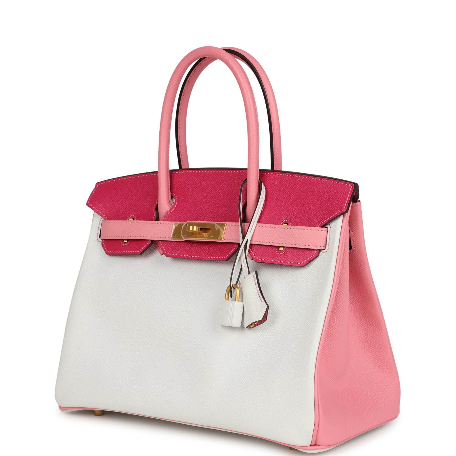 Pre-owned Hermes Special Order (HSS) Birkin 30 White, Rose Confetti and Rose Tyrien Epsom Brushed Gold Hardware