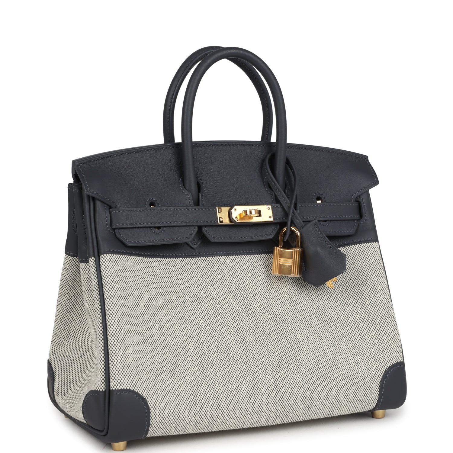 Hermes Birkin 25 Ecru and Ardoise Toile H Canvas and Ardoise Swift Gold Hardware