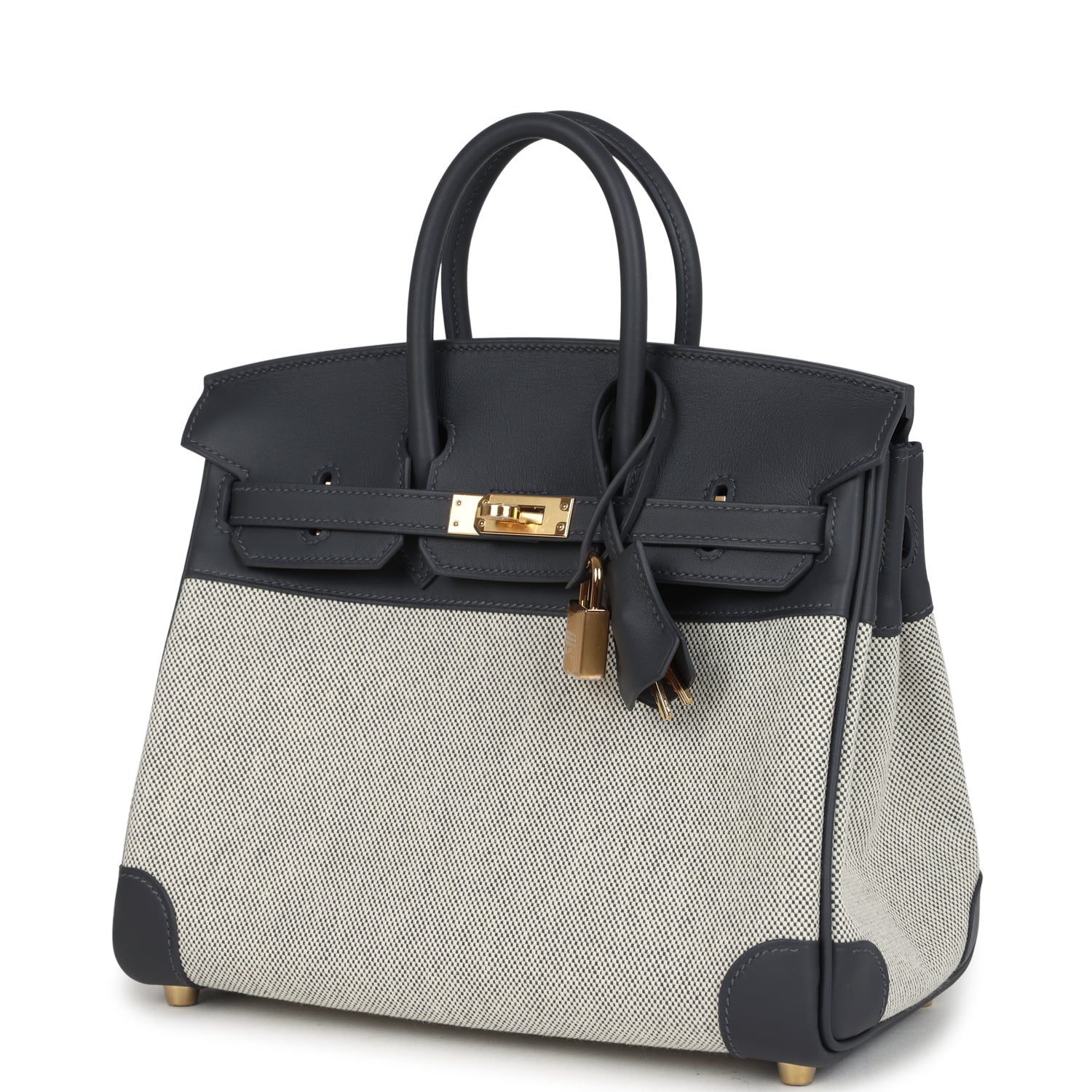 Hermes Birkin 25 Ecru and Ardoise Toile H Canvas and Ardoise Swift Gold Hardware