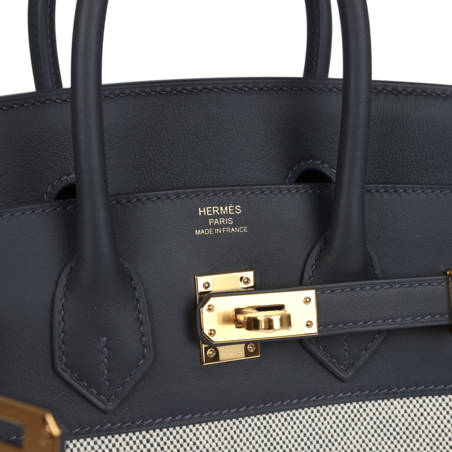 Hermes Birkin 25 Ecru and Ardoise Toile H Canvas and Ardoise Swift Gold Hardware