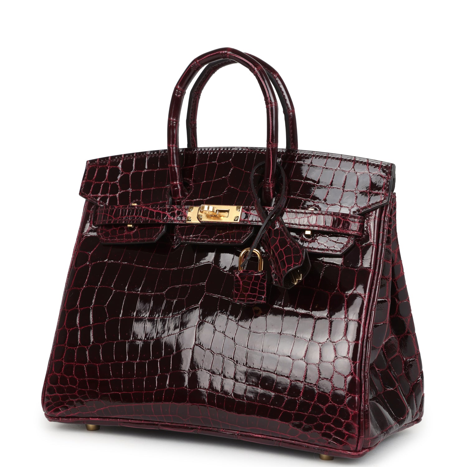 Hermes Birkin 25 Bordeaux Shiny Niloticus Crocodile Gold Hardware