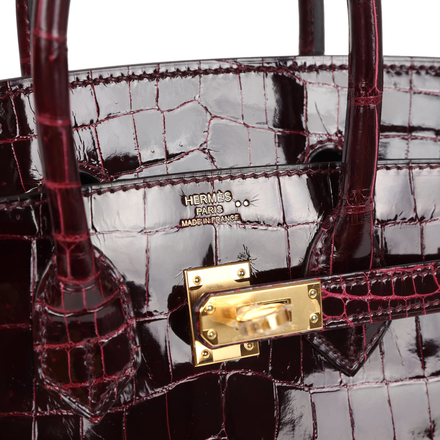 Hermes Birkin 25 Bordeaux Shiny Niloticus Crocodile Gold Hardware