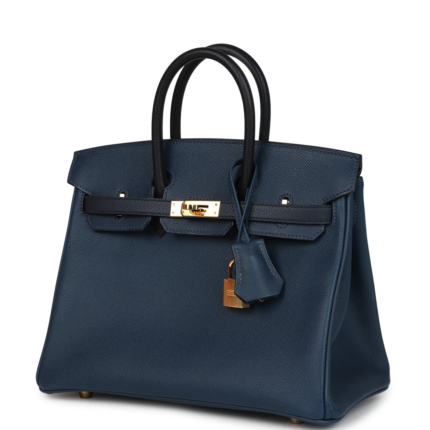 Pre-owned Hermes Birkin 25 Tri-color Bleu De Prusse, Bleu Indigo and Black Epsom Gold Hardware