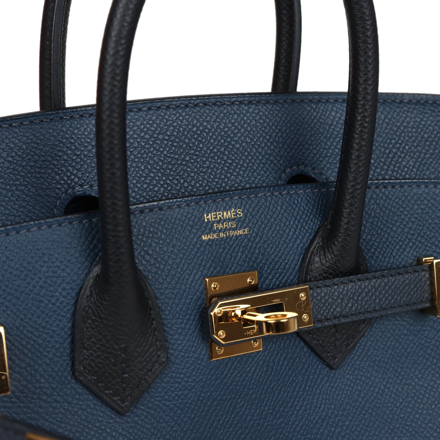 Pre-owned Hermes Birkin 25 Tri-color Bleu De Prusse, Bleu Indigo and Black Epsom Gold Hardware