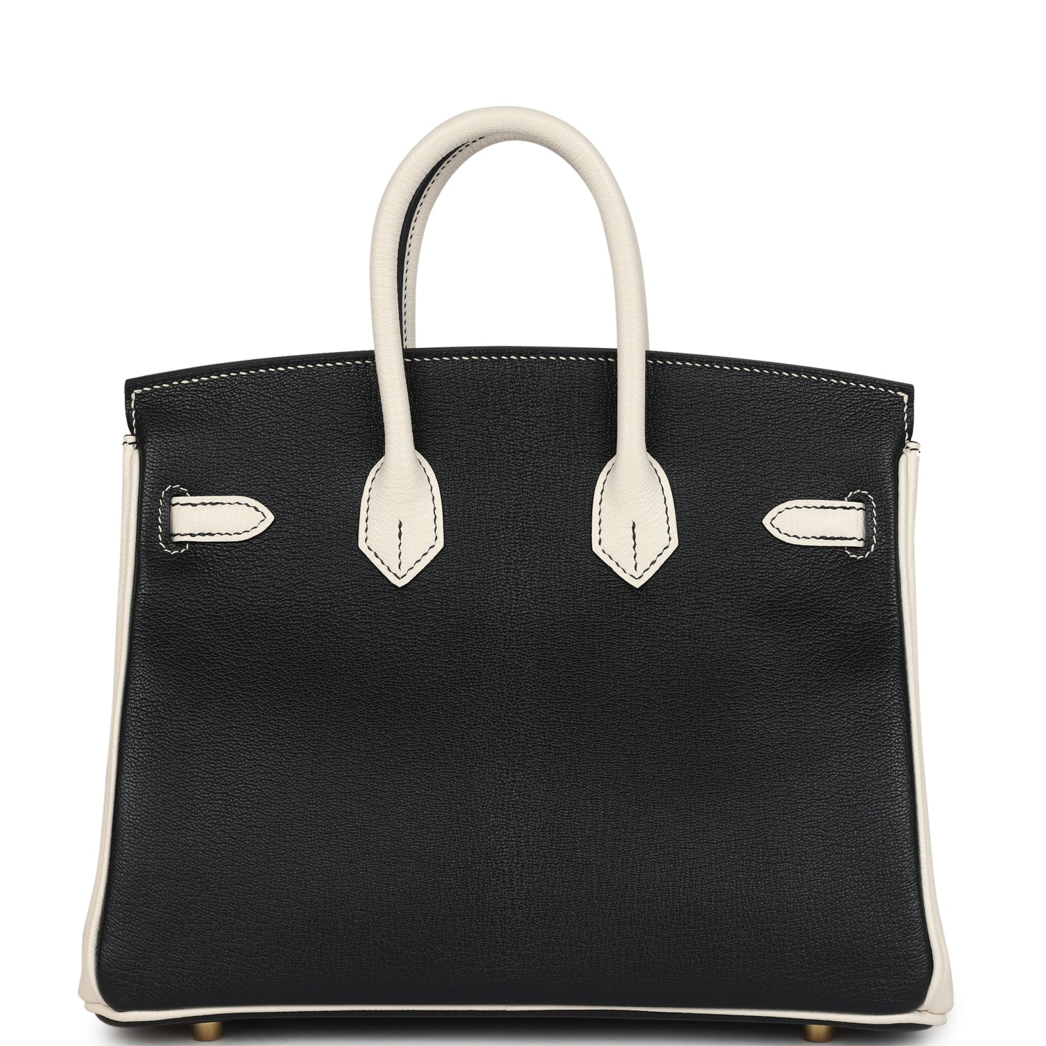 Hermes Special Order (HSS) Birkin 25 Bi-Color Black and Nata Chevre Mysore Brushed Gold Hardware