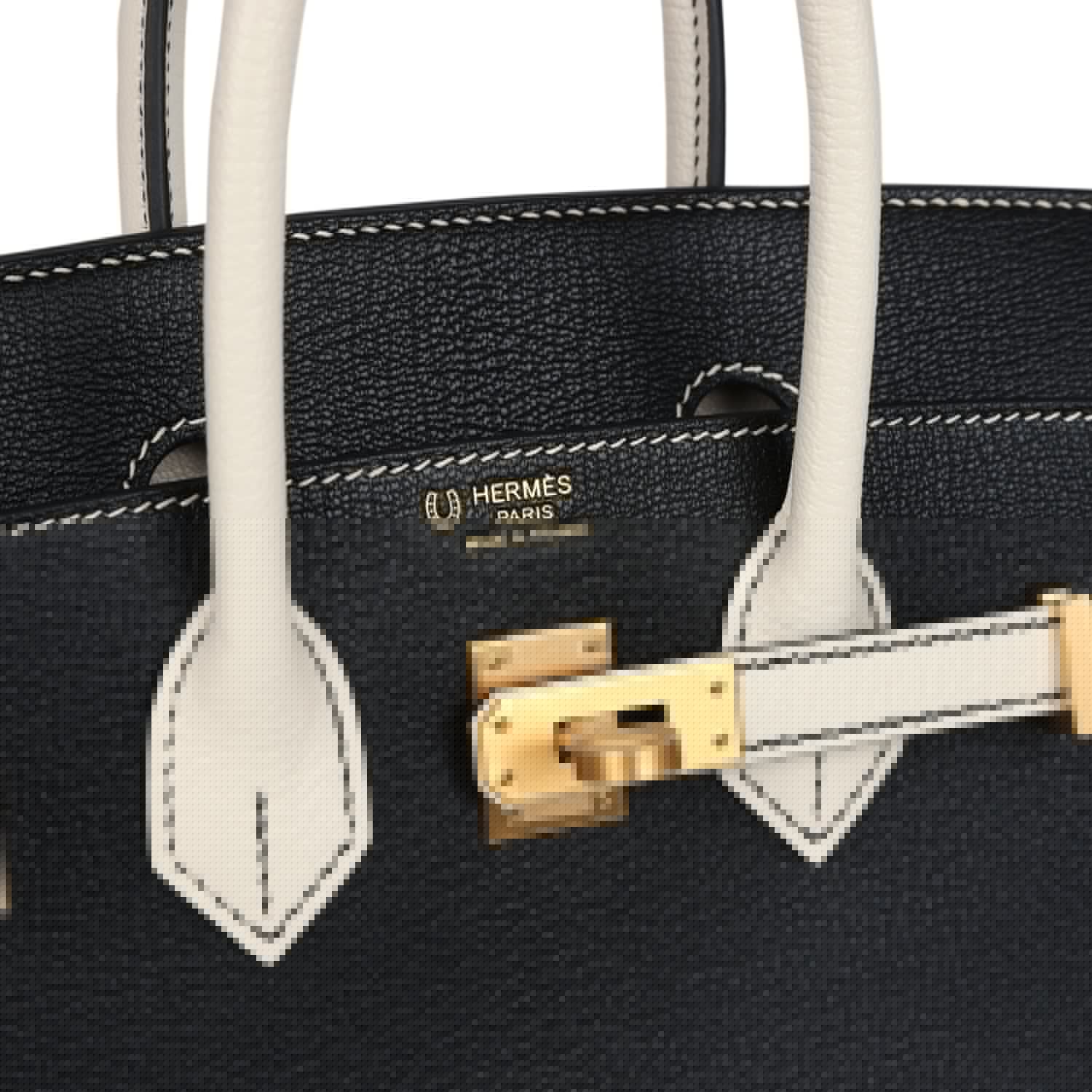 Hermes Special Order (HSS) Birkin 25 Bi-Color Black and Nata Chevre Mysore Brushed Gold Hardware