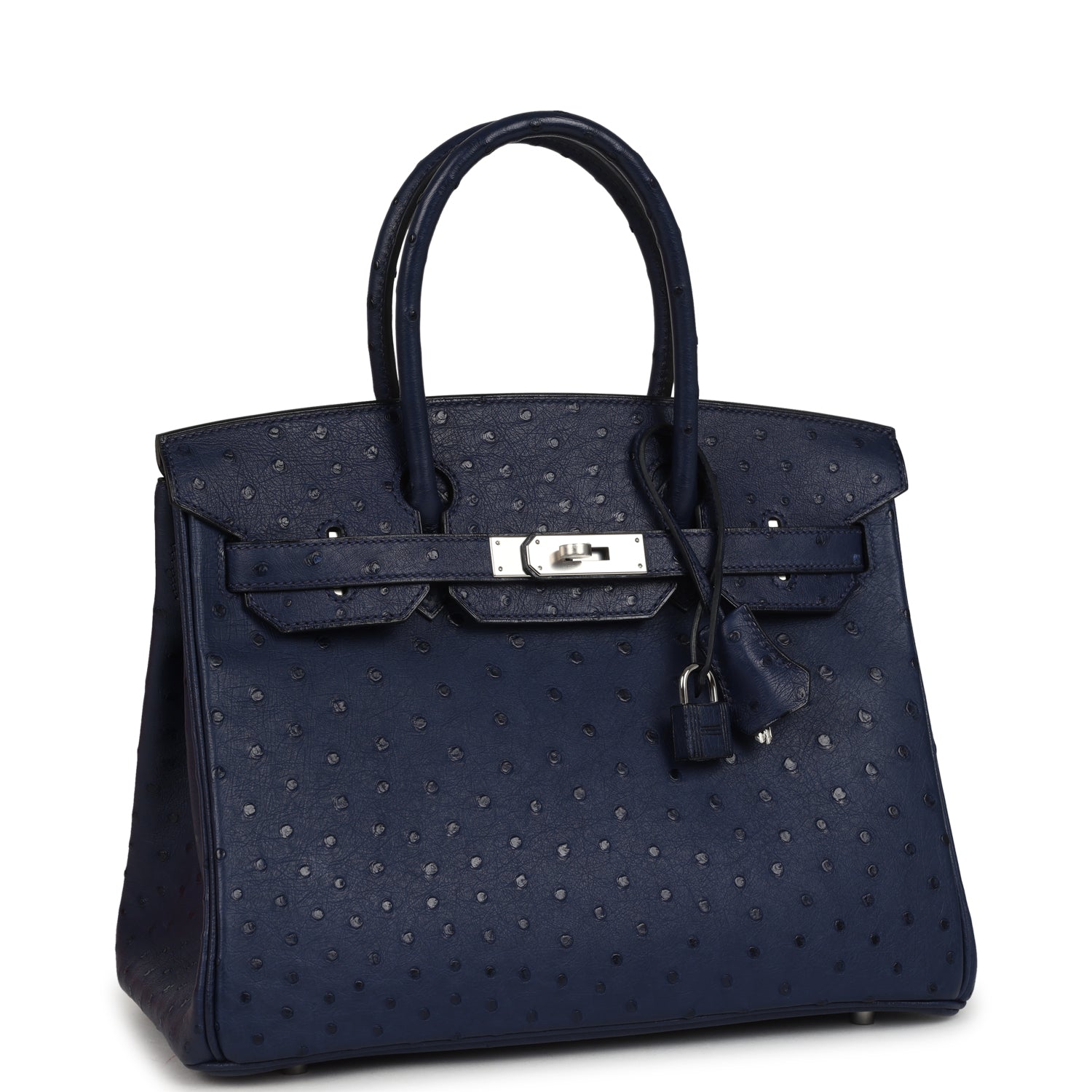 Pre-owned Hermes Birkin 30 Bleu Iris Ostrich Palladium Hardware