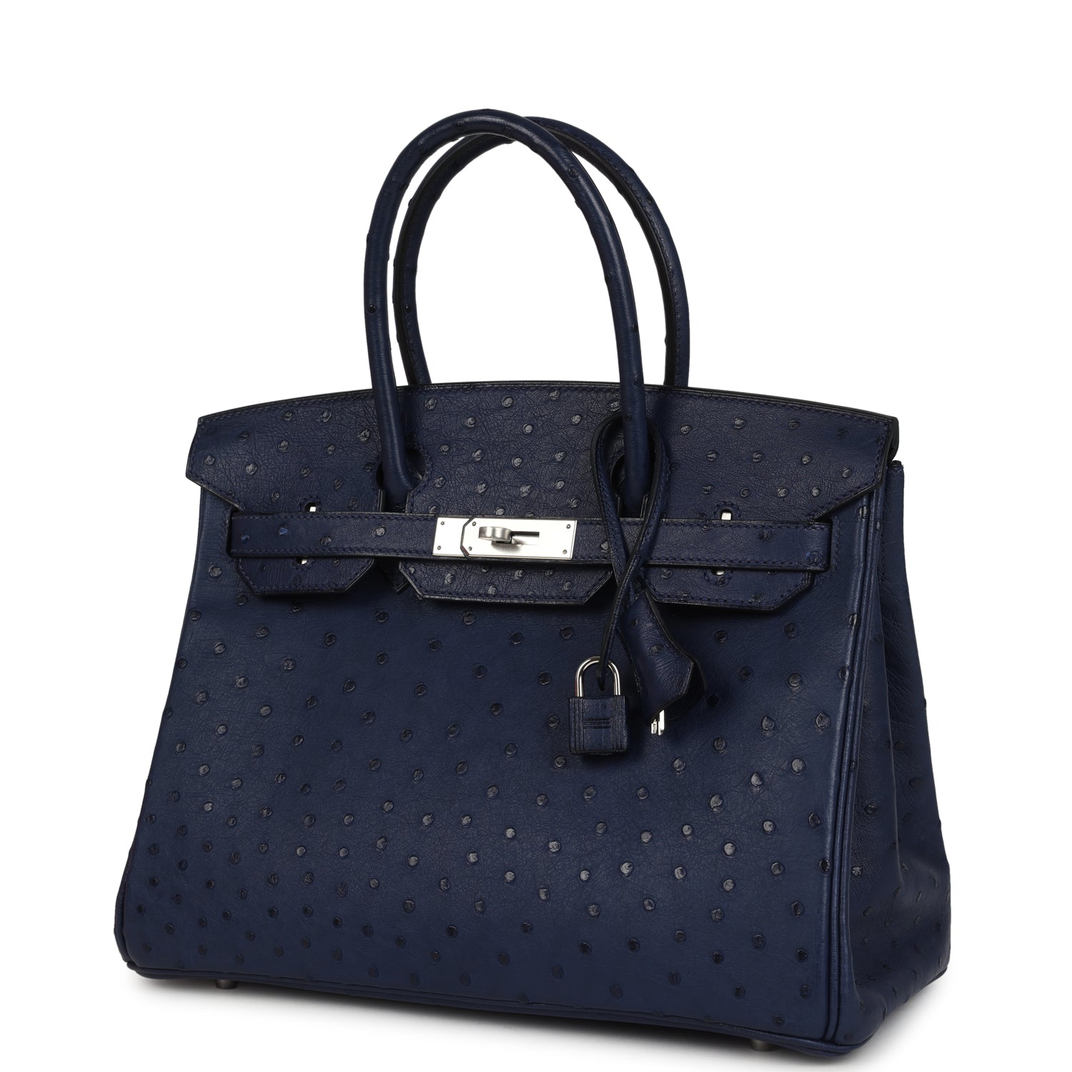 Pre-owned Hermes Birkin 30 Bleu Iris Ostrich Palladium Hardware