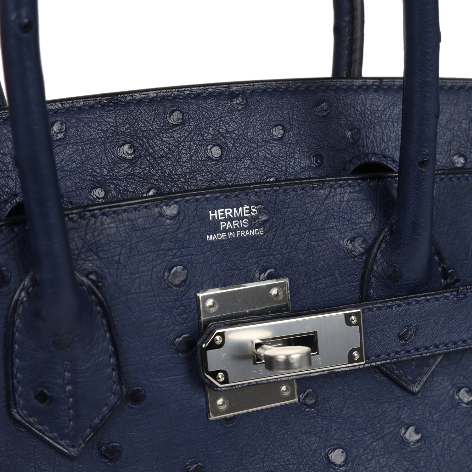 Pre-owned Hermes Birkin 30 Bleu Iris Ostrich Palladium Hardware