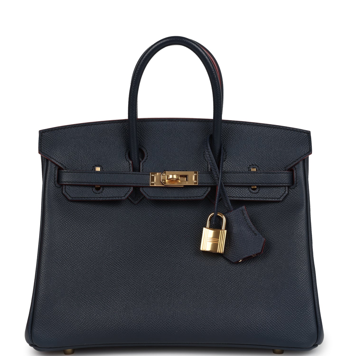 Pre-owned Hermes Birkin 25 Bleu Indigo and Rouge H Contour Epsom Gold Hardware