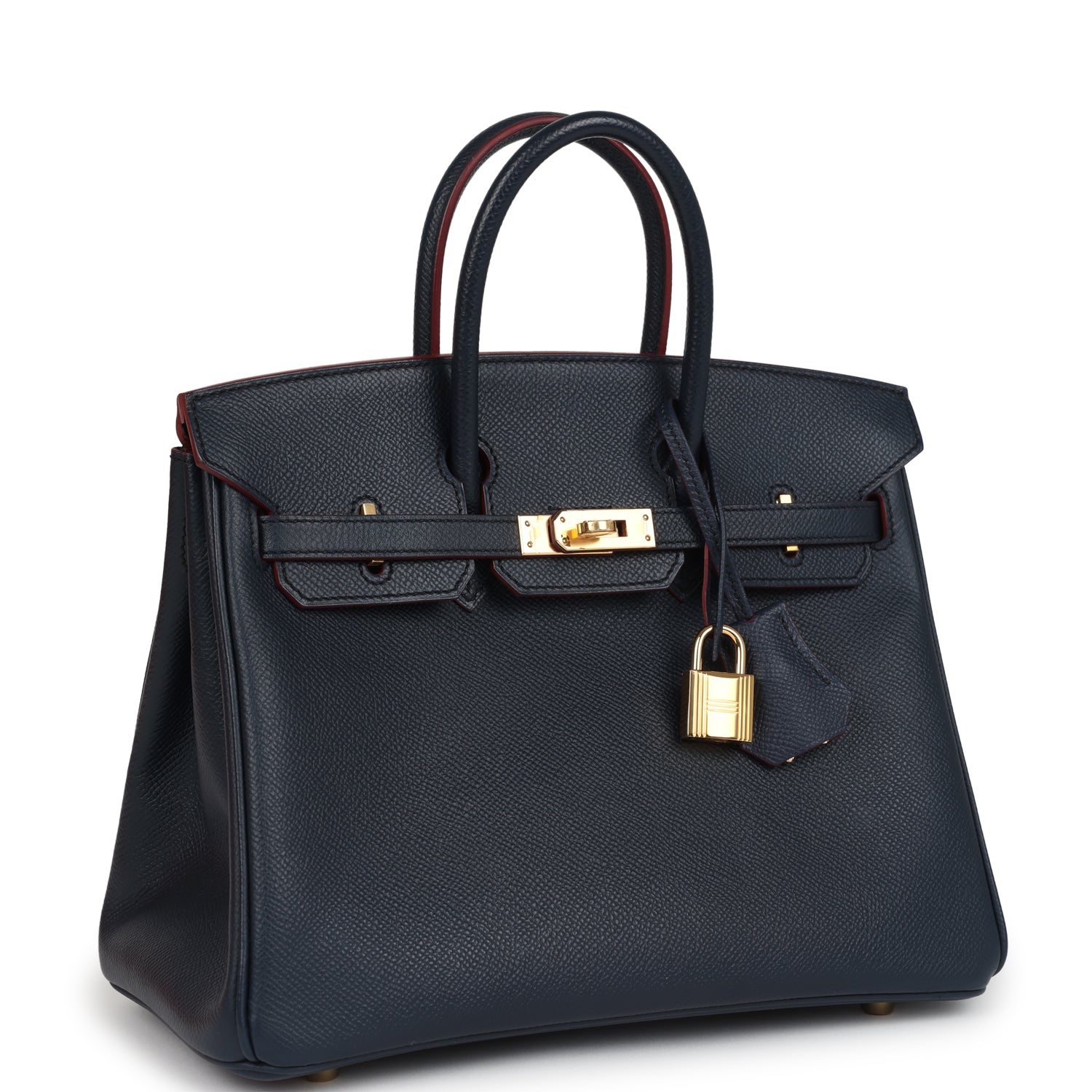 Pre-owned Hermes Birkin 25 Bleu Indigo and Rouge H Contour Epsom Gold Hardware