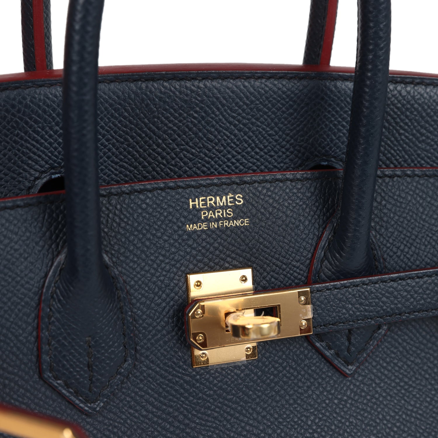 Pre-owned Hermes Birkin 25 Bleu Indigo and Rouge H Contour Epsom Gold Hardware