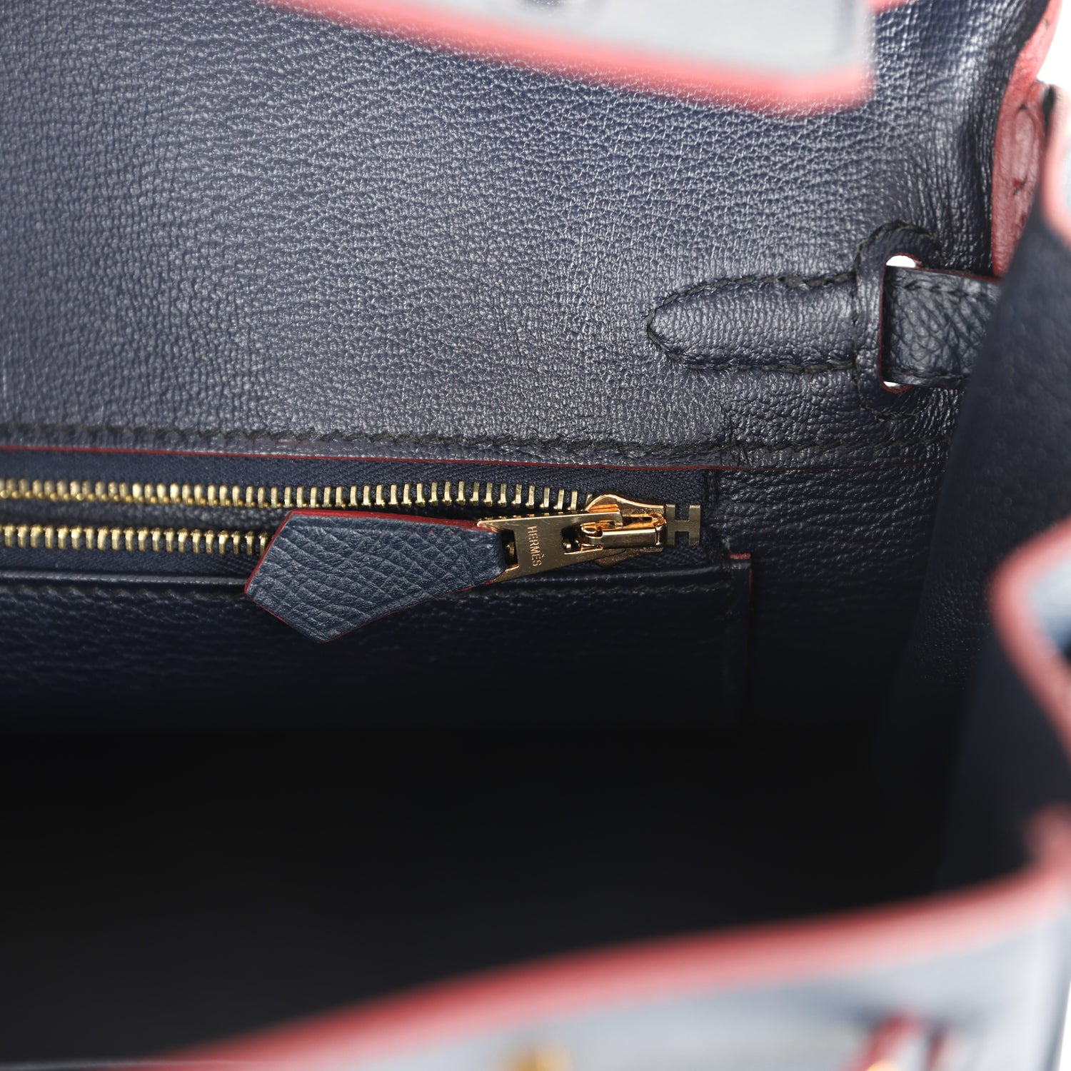Pre-owned Hermes Birkin 25 Bleu Indigo and Rouge H Contour Epsom Gold Hardware