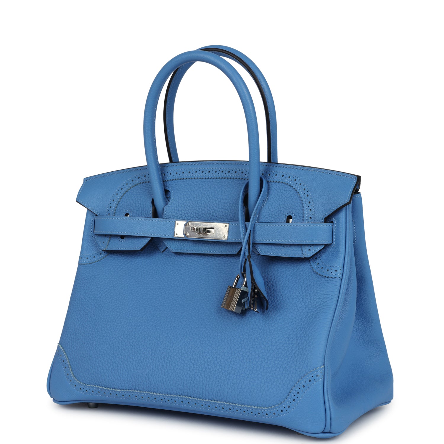 Hermes Birkin 30 Ghillies Bleu Paradise Clemence and Evercolor Palladium Hardware